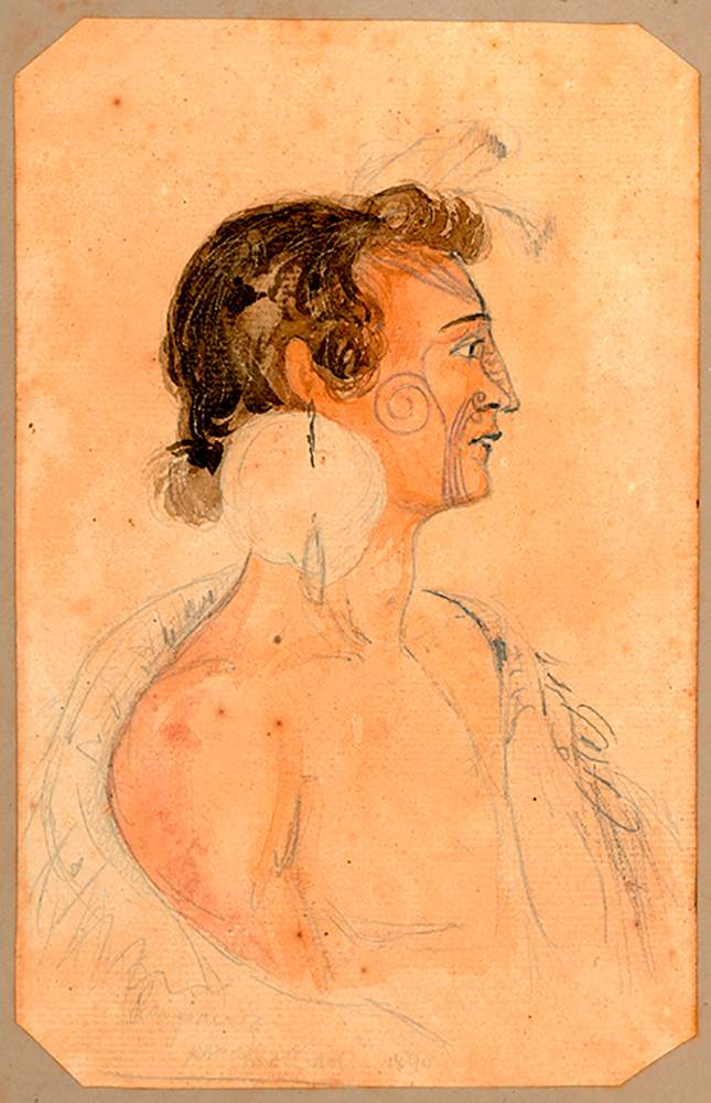 Te Rangihaeata, 1840. Te Rangihaeata was a Ngāti Toa leader who signed the Treaty. However when he learned that Māori would be permanently alienated from their land through sales to Europeans, he opposed it. Pencil and watercolour on paper. PD-1970-2-33